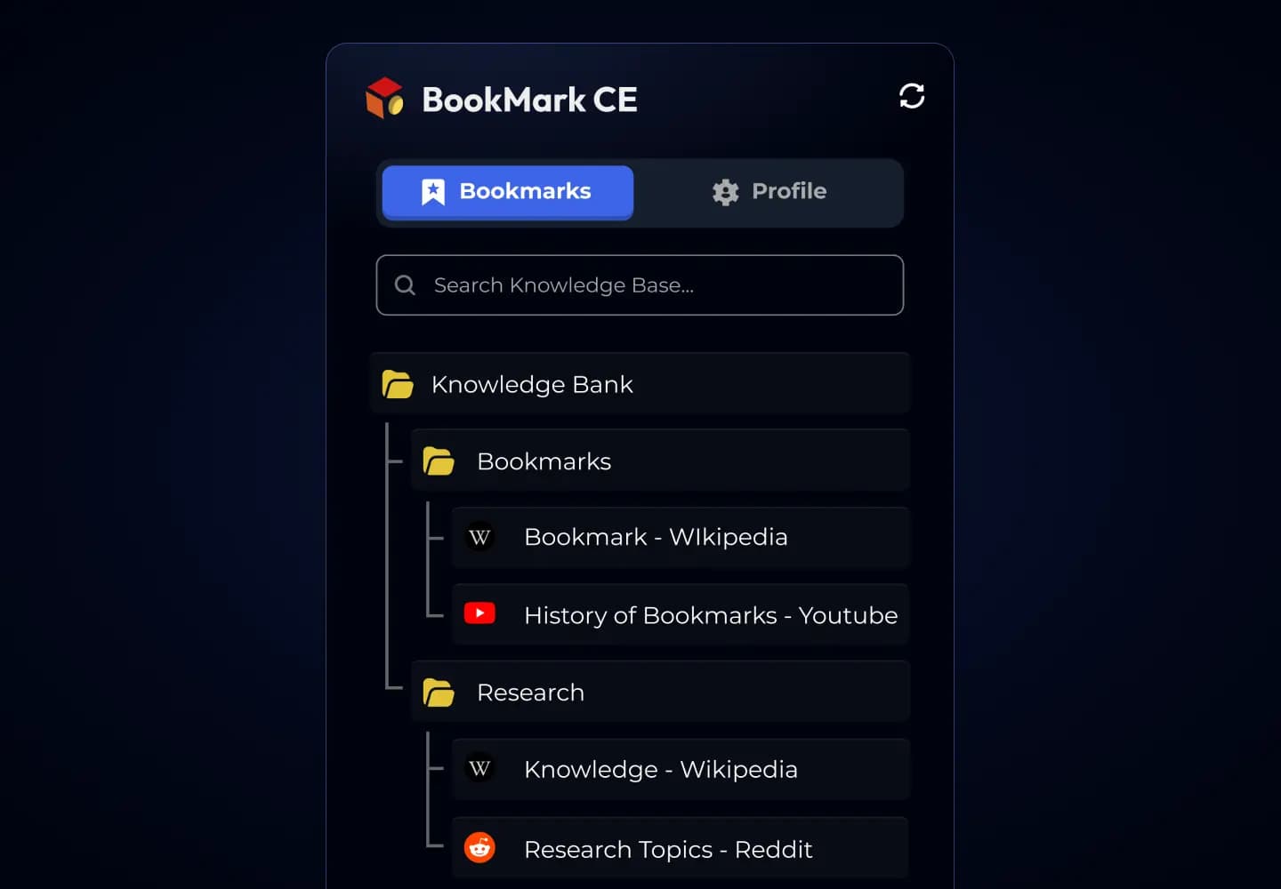 BOOKMARKS AND FOLDERS Bookmark CE product screen
