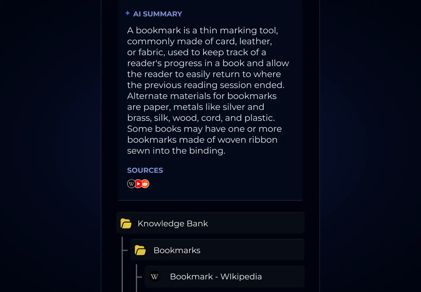 SOURCES Bookmark CE product screen
